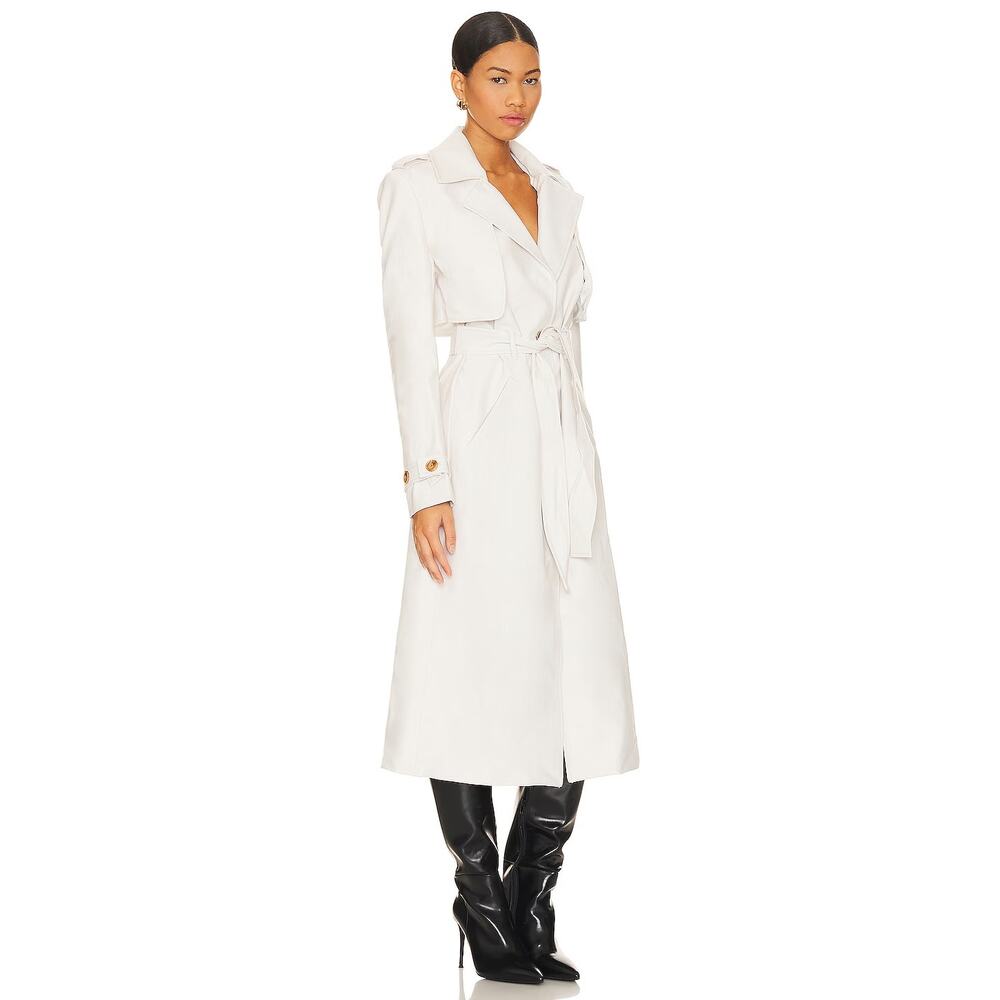 Bardot White Long Trench Coat with Tie Waist